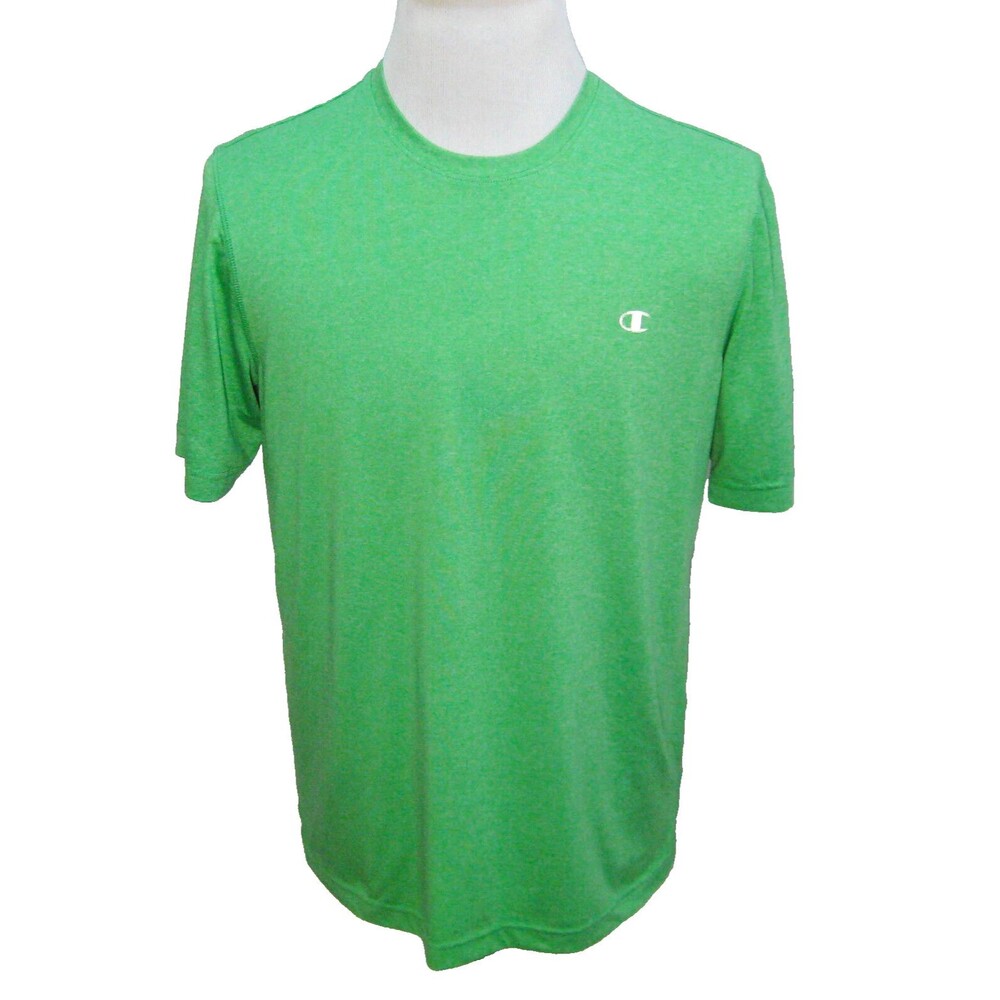 CHAMPION Mens (Size Medium) Solid Green Short Sleeve Logo T-Shirt Reflective Top